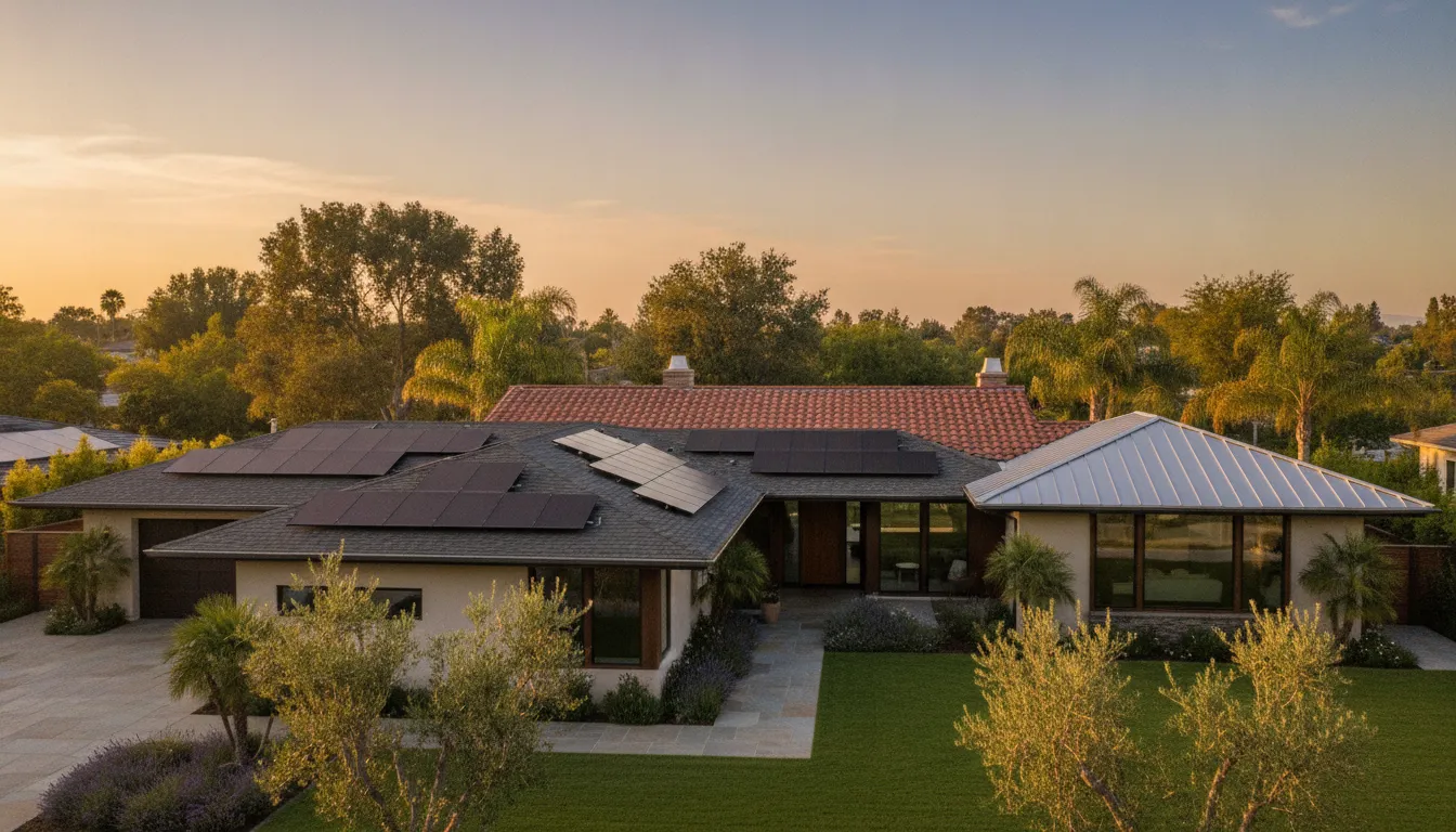 Solar panels installed on a California tile and concrete roof with specialized mounting