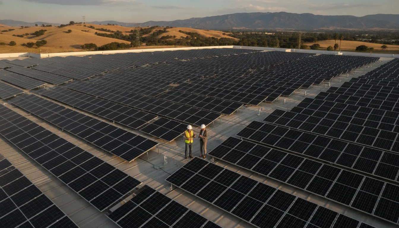 California commercial building with black solar panels