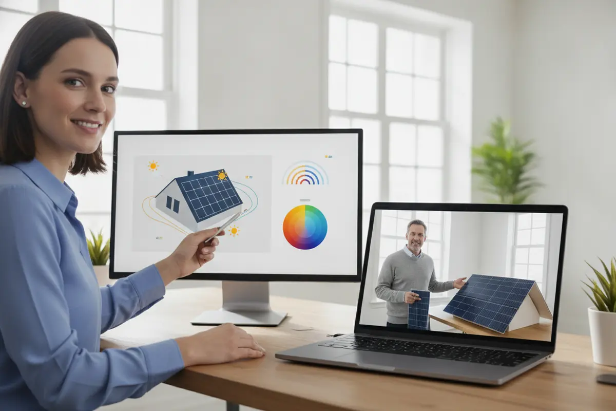 Homeowner discussing a roof layout during an online solar consultation