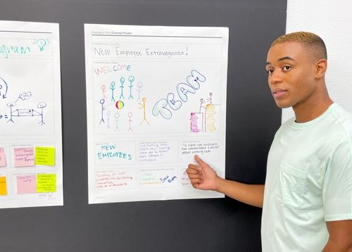 An individual presenting design work