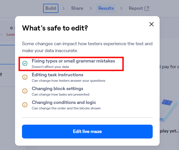 editing options inside maze