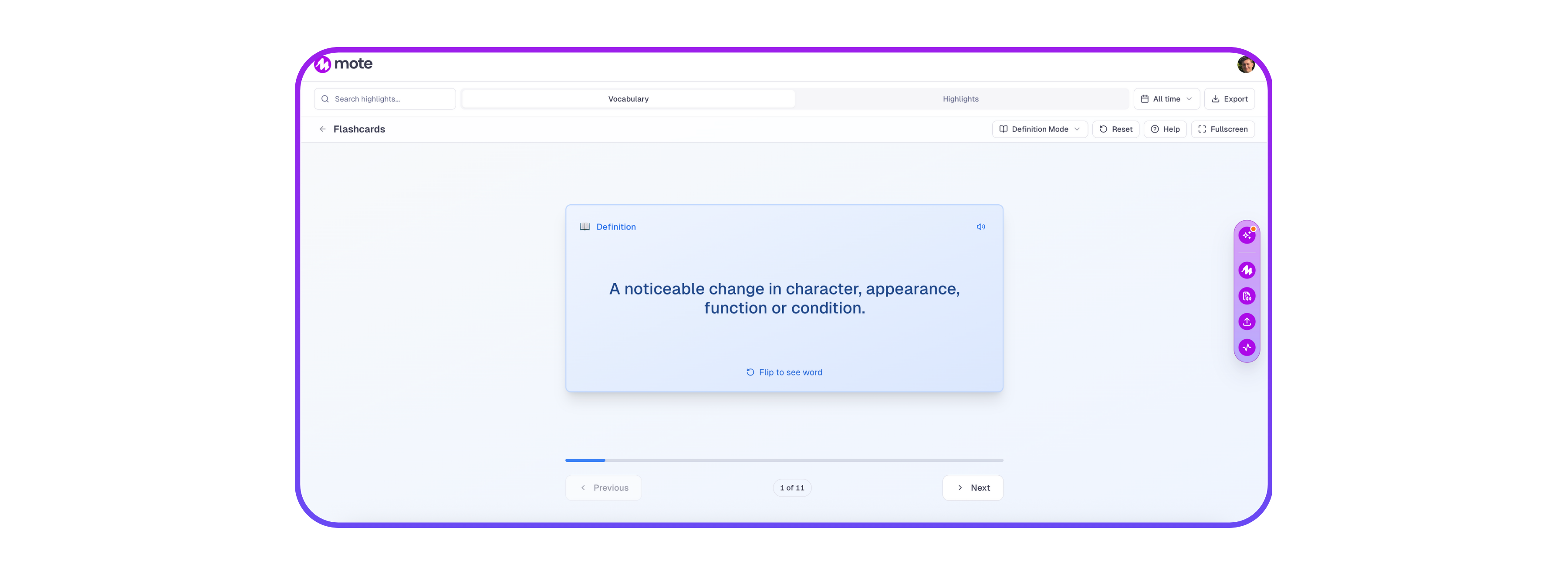 Mote Mastery vocabulary list