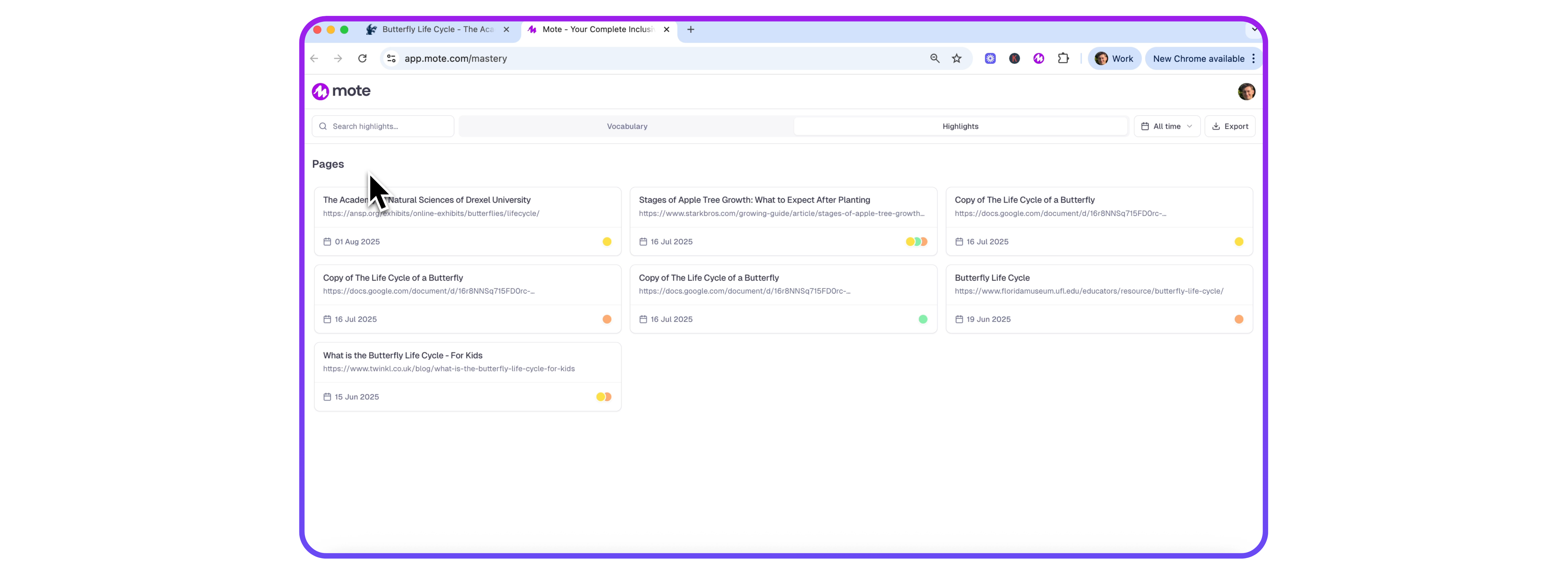 Mote Mastery highlight storage