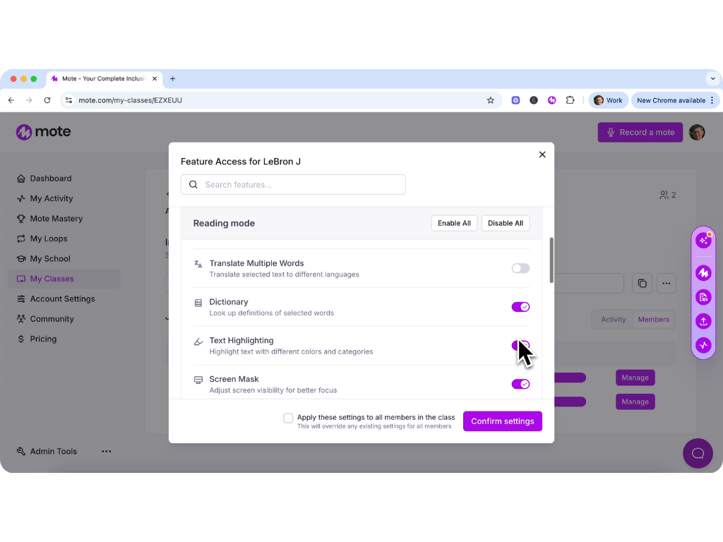 Toggle Features Screenshot