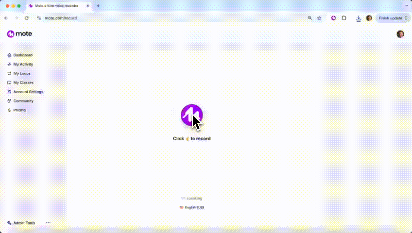 Online Audio Recorder navigation screenshot