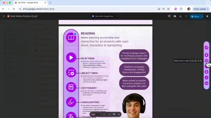 PDF Read Aloud navigation screenshot