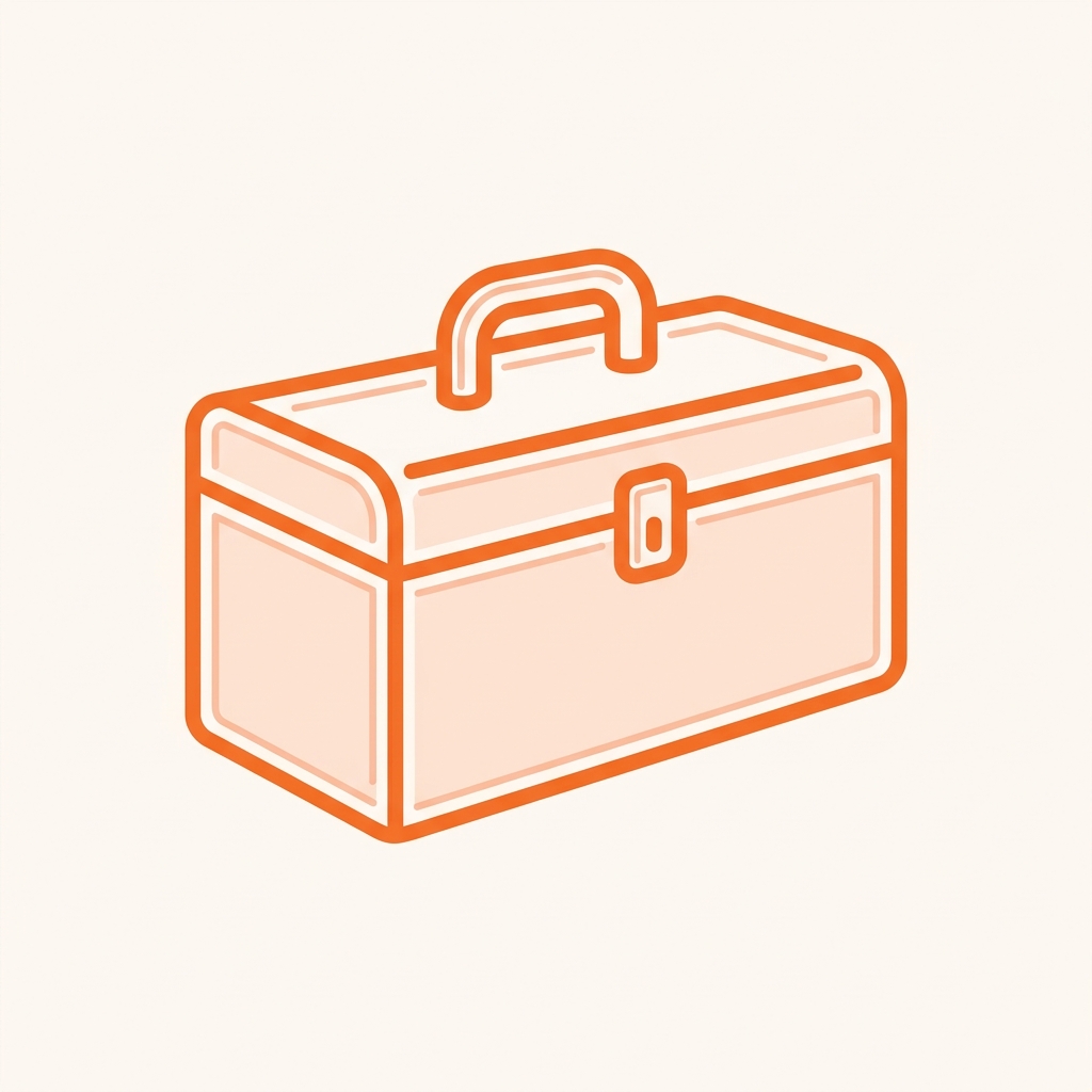 Coral concept illustration of a toolbox representing the consistent Mote toolkit across Google Docs, Slides, Forms, and Classroom