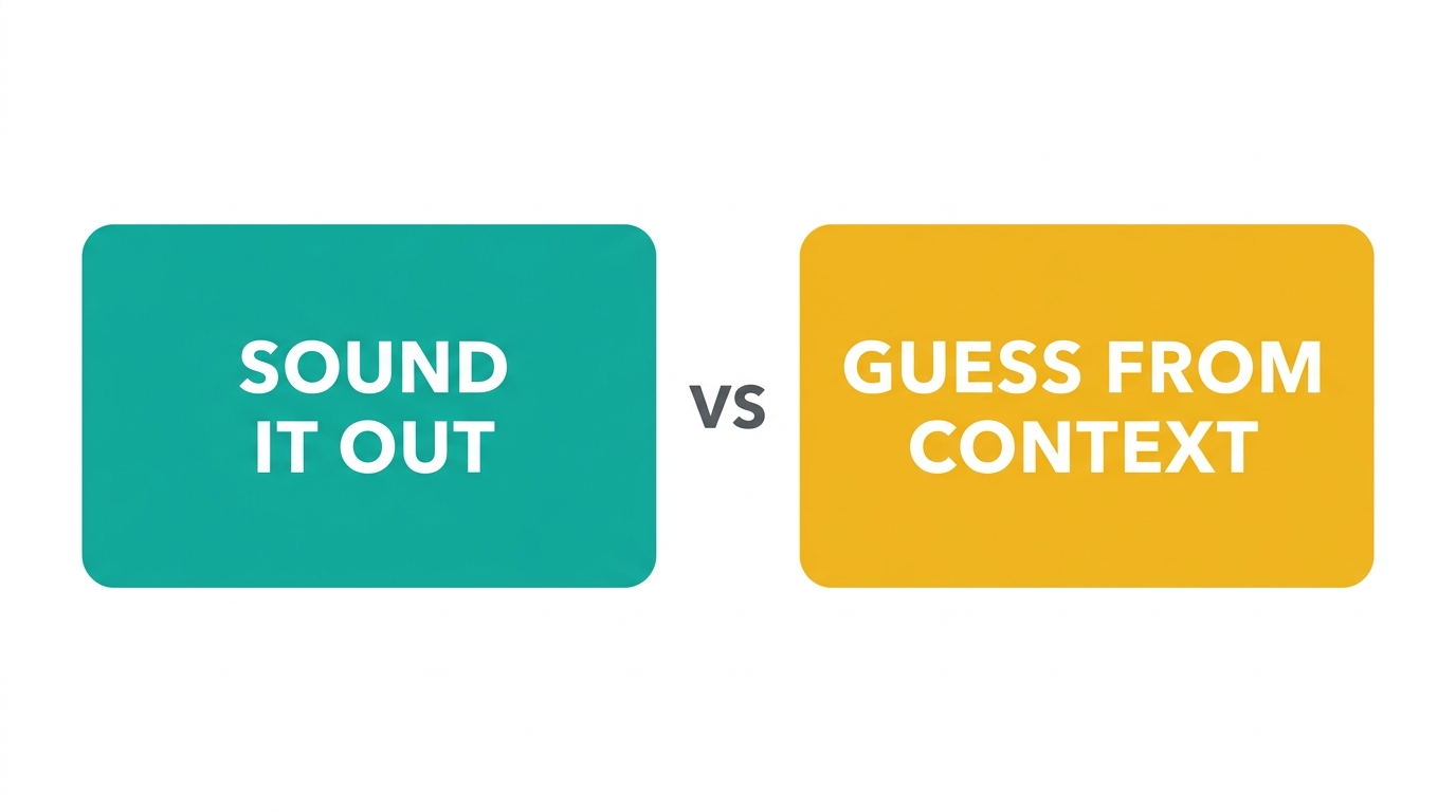 Diagram comparing sounding a word out versus guessing it from context.