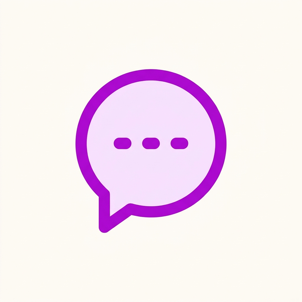 Purple concept illustration of a speech bubble with a typing-indicator hint representing predictive writing assistance, aligned to UDL Action and Expression.
