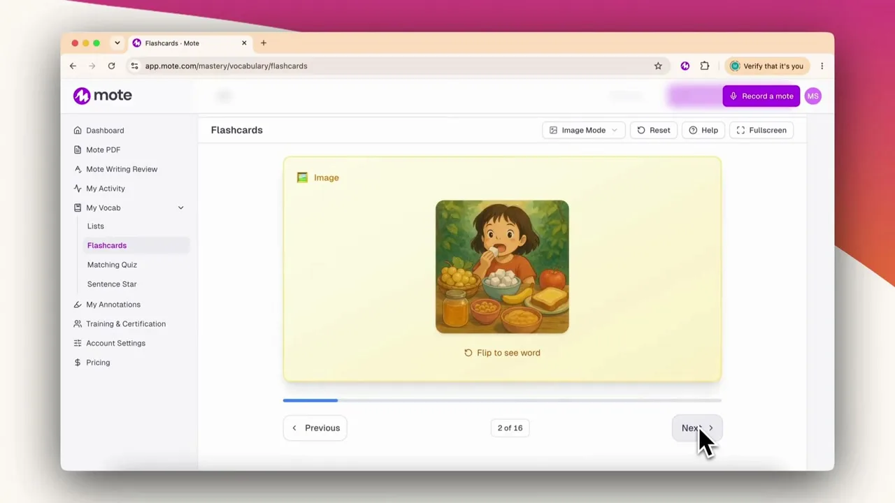 The Mote Sidebar open on a webpage