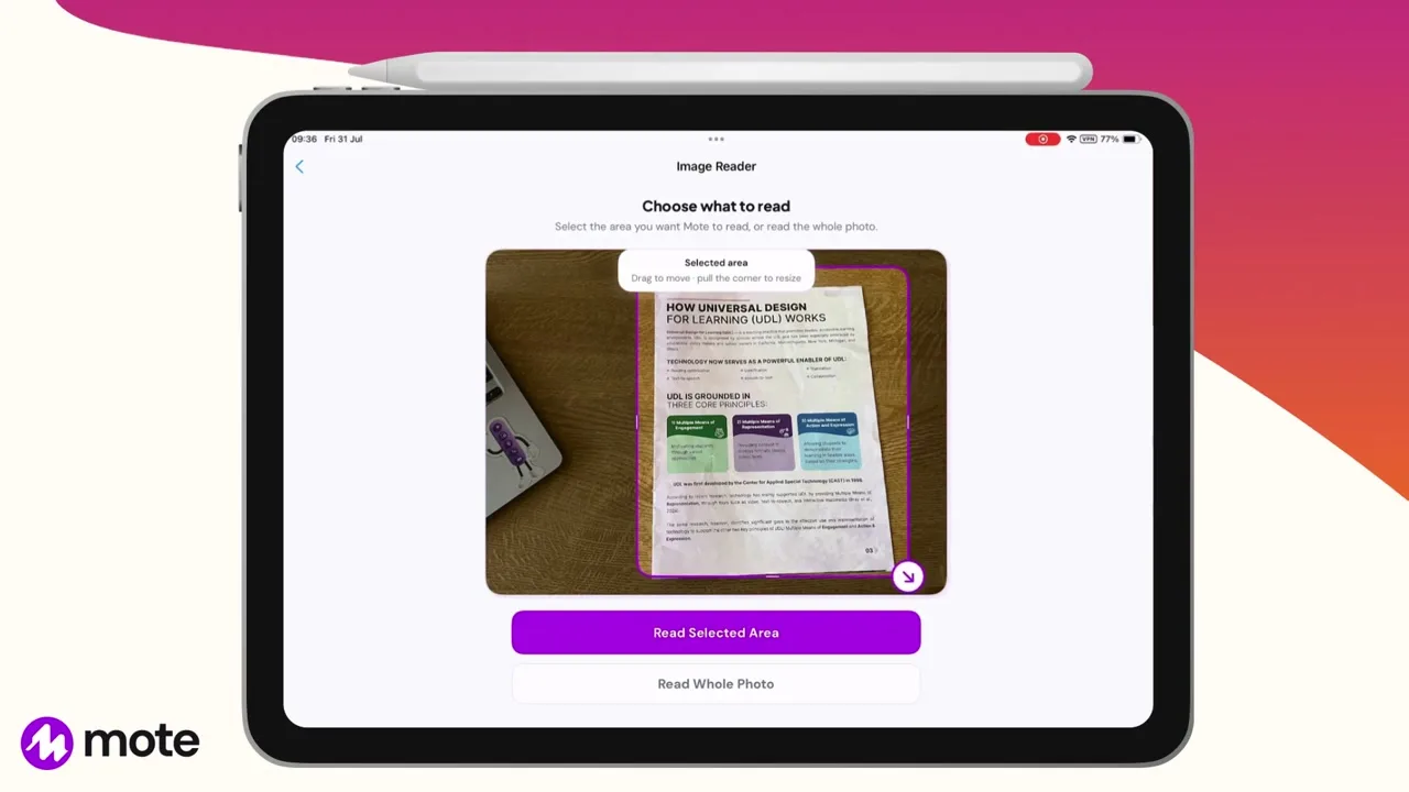 The Mote Sidebar open on a webpage