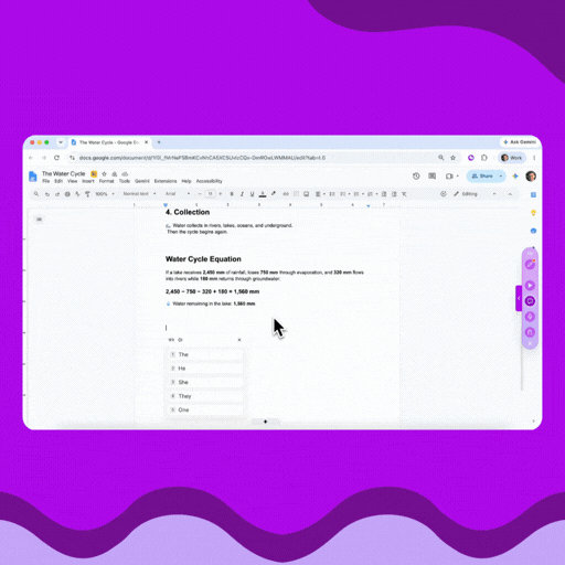 Hovering over Text Prediction suggestions in Google Docs