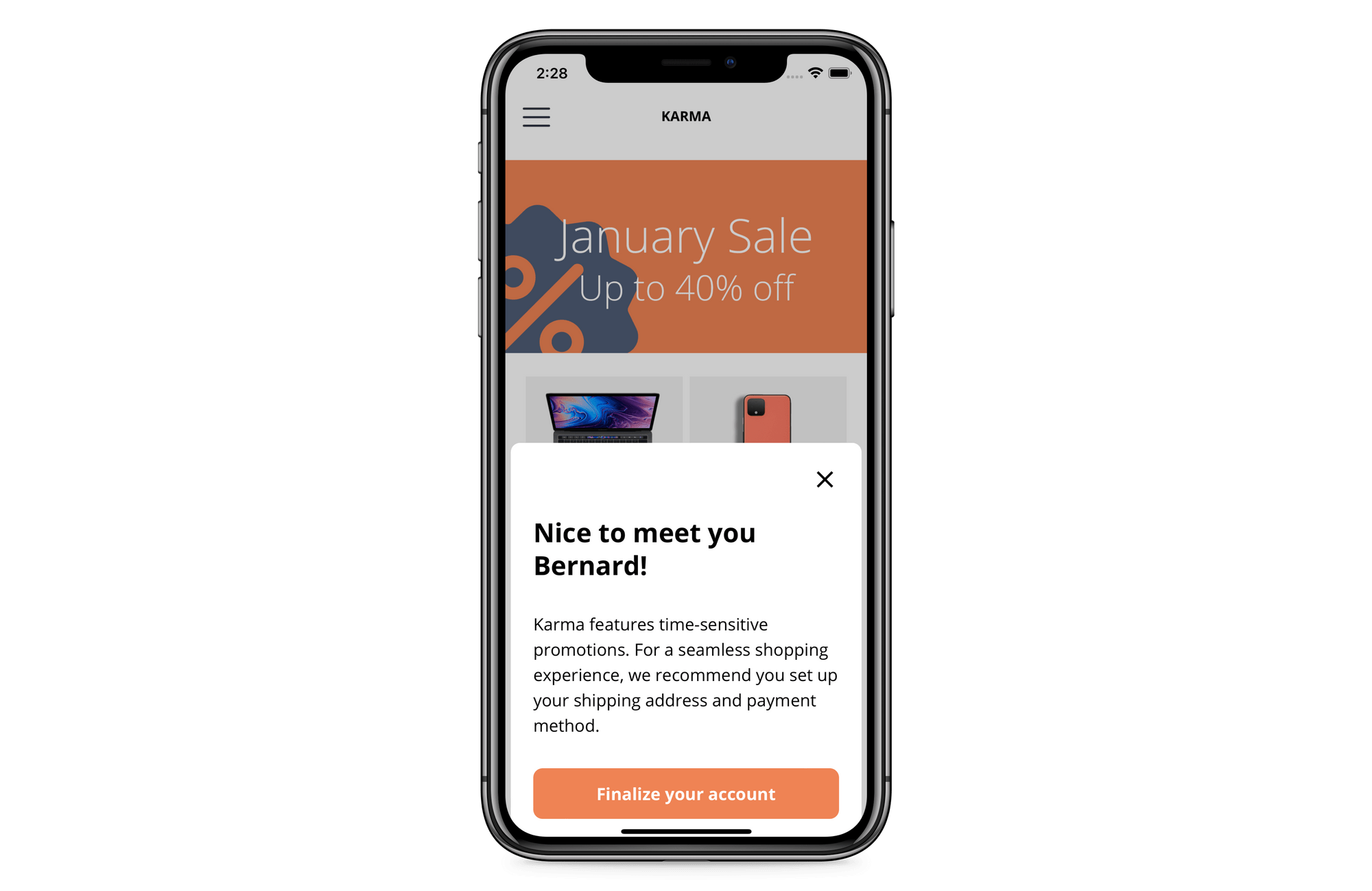 Personalized in-app message