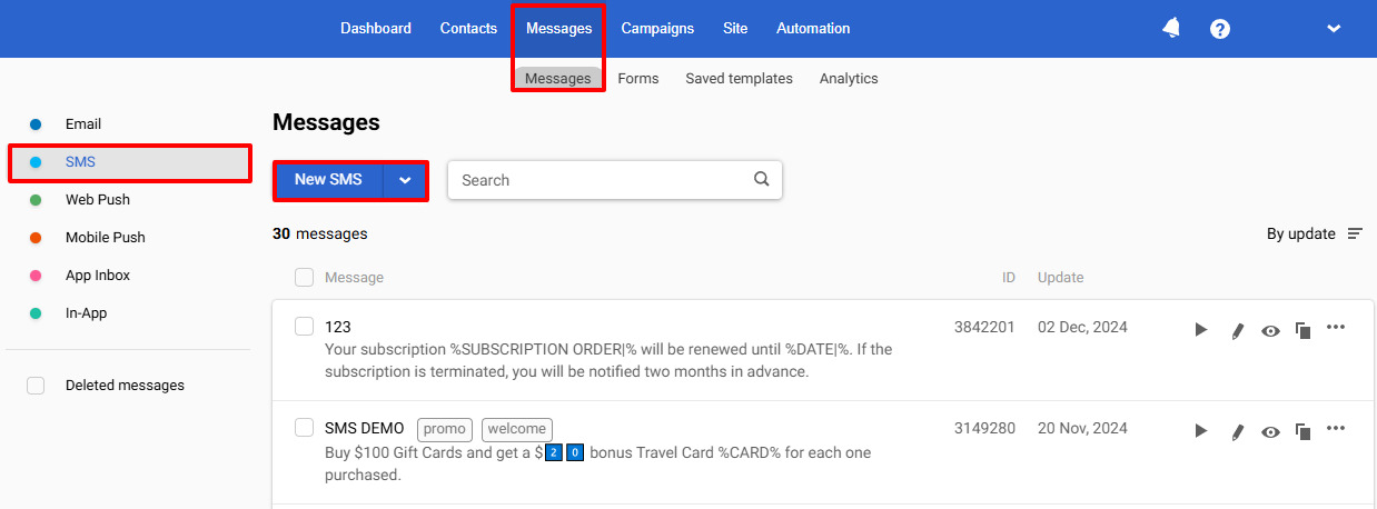 How to create an SMS in Reteno