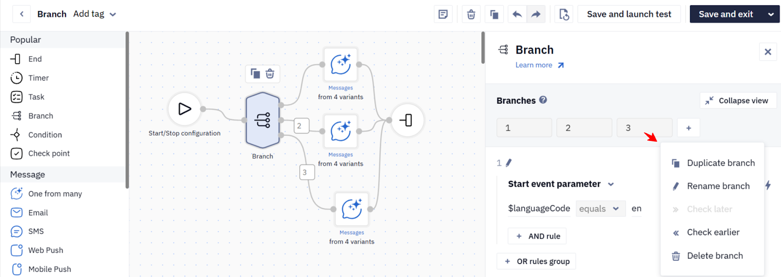 Branching in workflows
