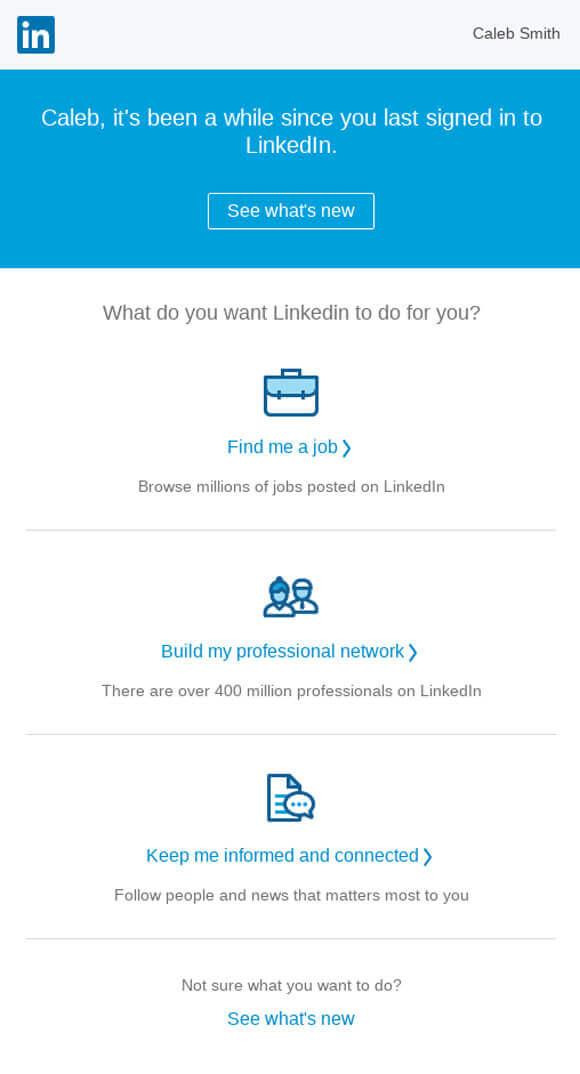 SaaS Re-engagement Emails: Screenshot of LinkedIn's email