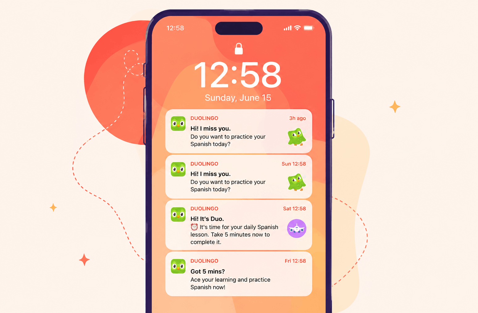Re-engagement mobile pushes from Duolingo