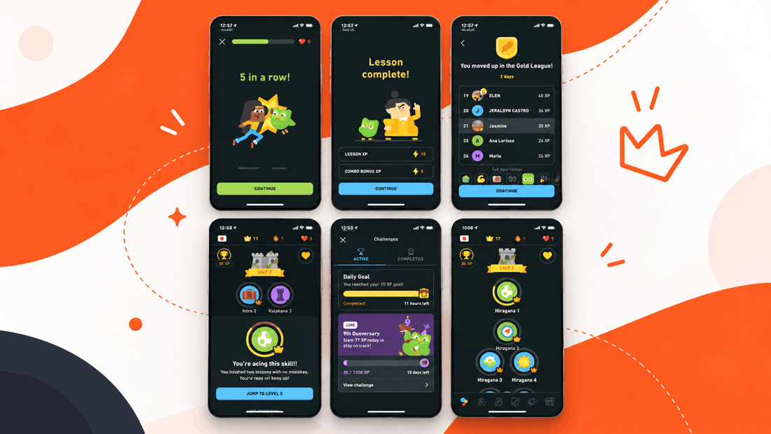 Streaks and levels in Duolingo app