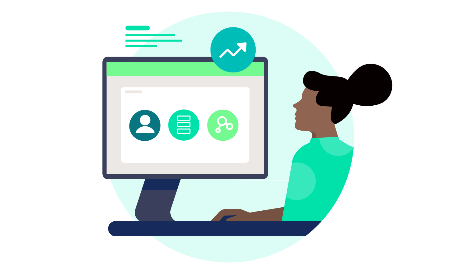 Woman looking at computer graphic