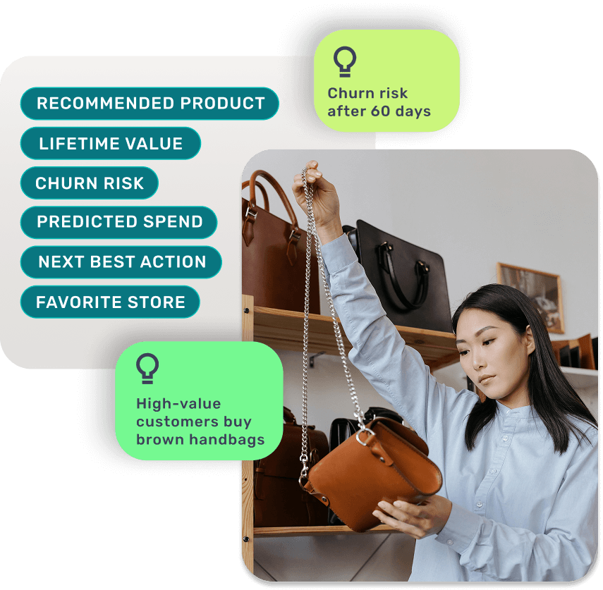 Stylised image of woman looking at handbag