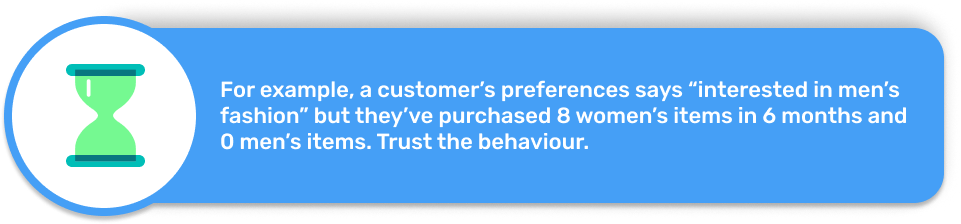 A graphic with an example of a customer whose preferences have changes