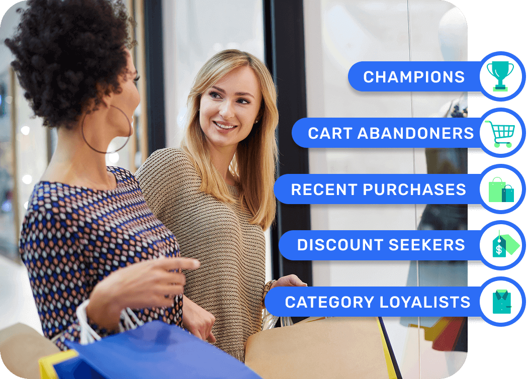 Photo of two women shoppers with segment graphics