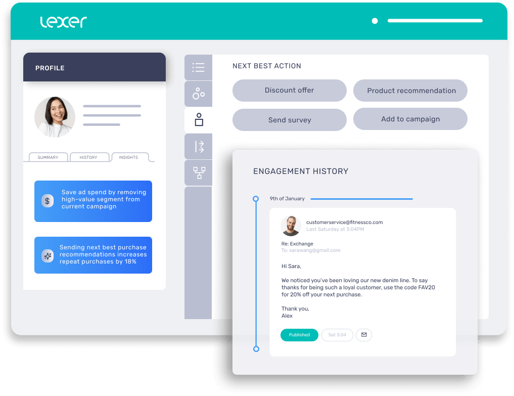 Lexer product image showing profile insights and actions
