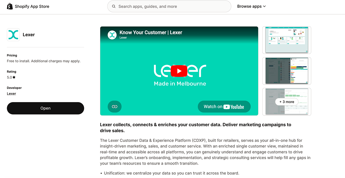 Lexer listing on Shopify app store