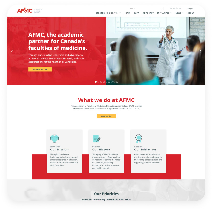 Screenshot of AFMC homepage