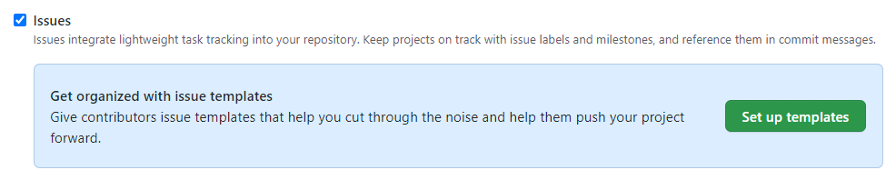 Enabling issue templates in repository settings