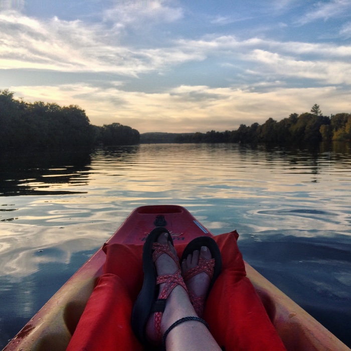 An image on the water from a kayak in Austin, TX.