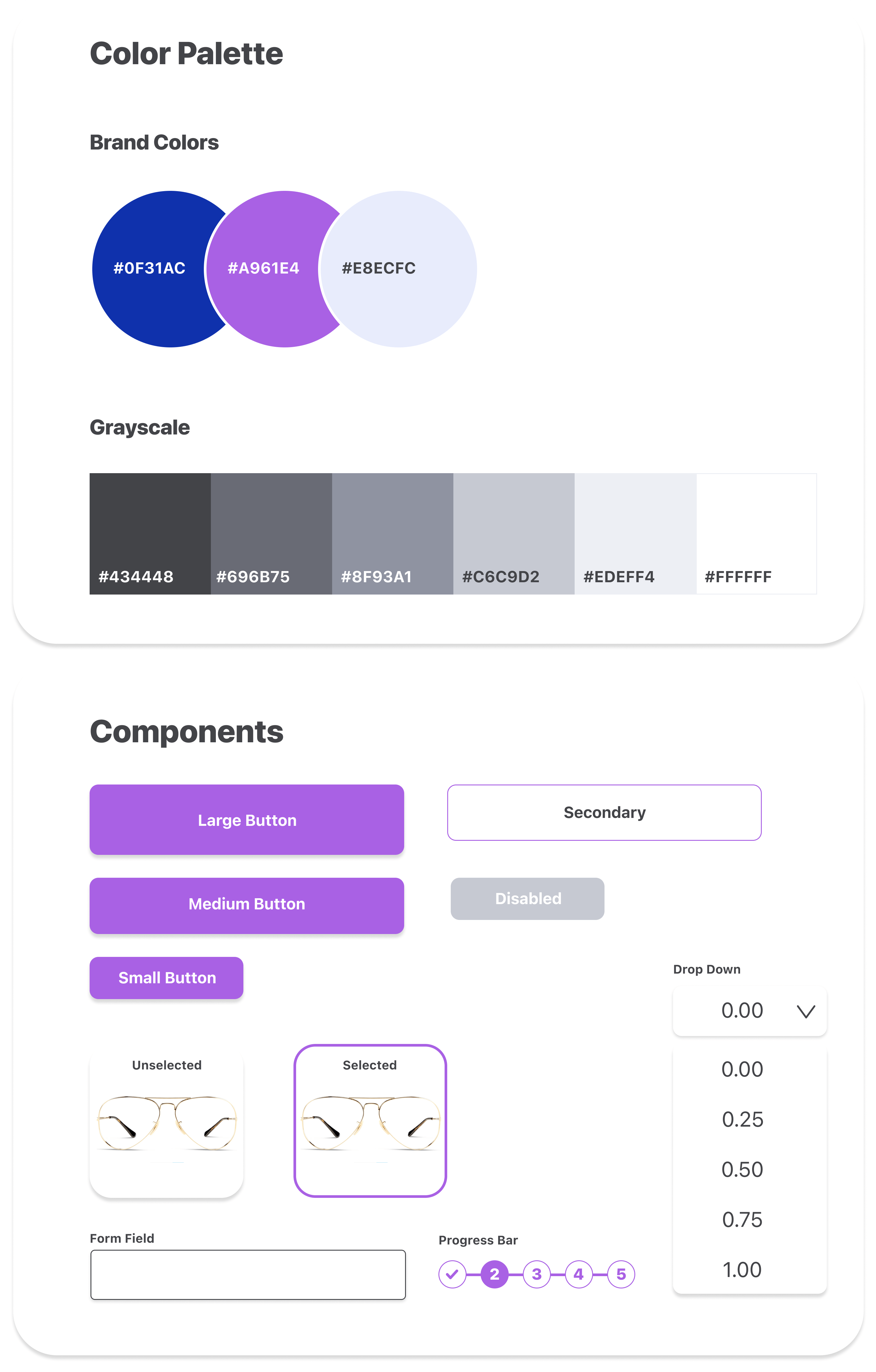 Insightful style guide: color palette and components.