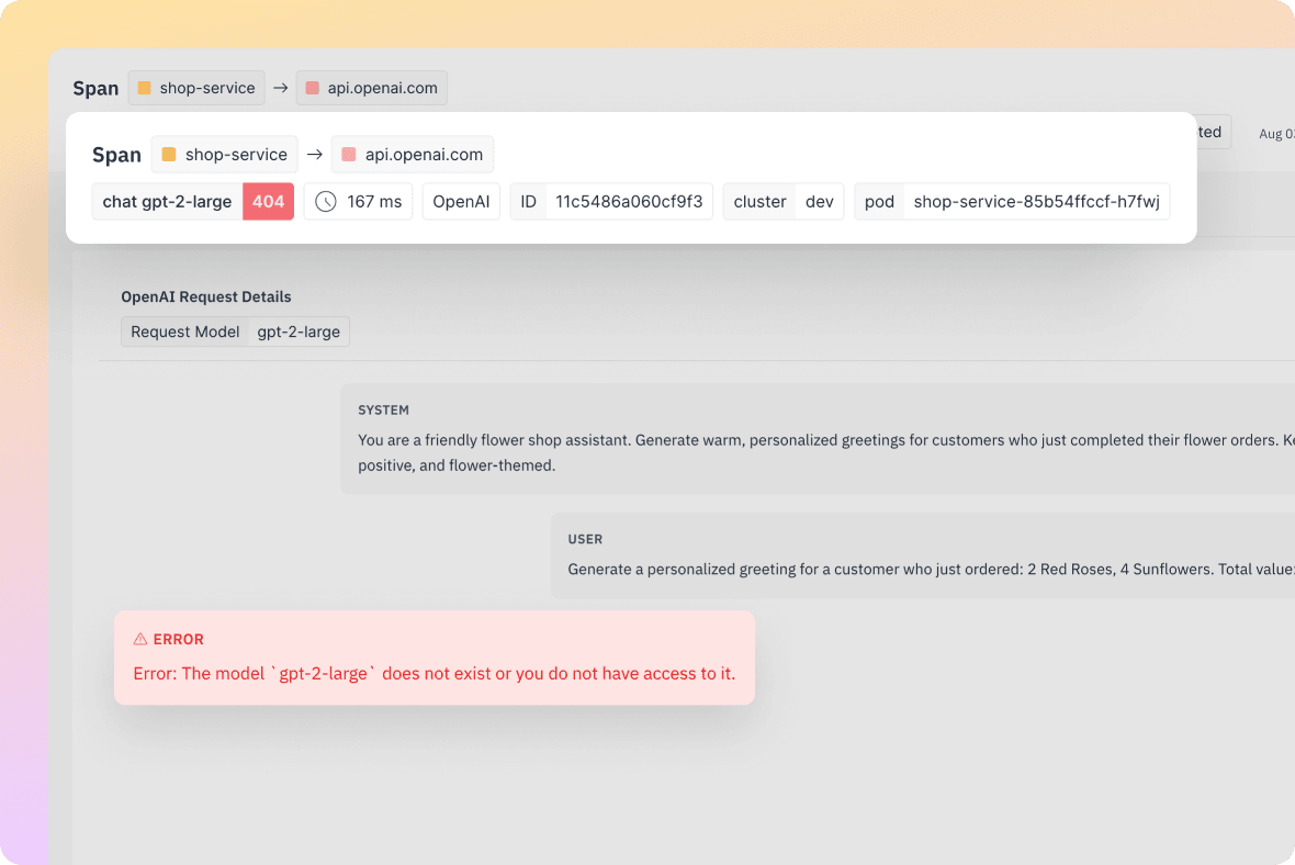 Monitor LLM responses with full execution context | groundcover