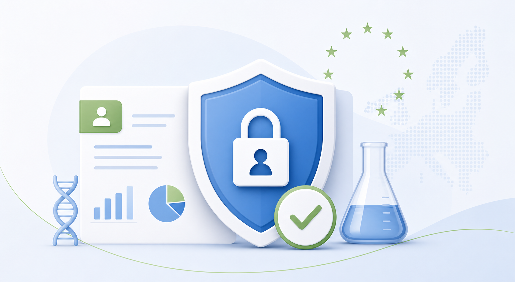 Diagram illustrating the EDPB three-criteria anonymisation test applied to clinical trial datasets under GDPR, with icons for record isolation, linkage and inference