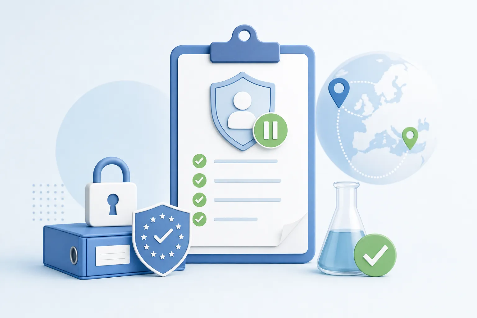 A data protection officer reviewing updated informed consent documentation and protocol amendments following a voluntary enrollment pause in a phase 3 clinical trial