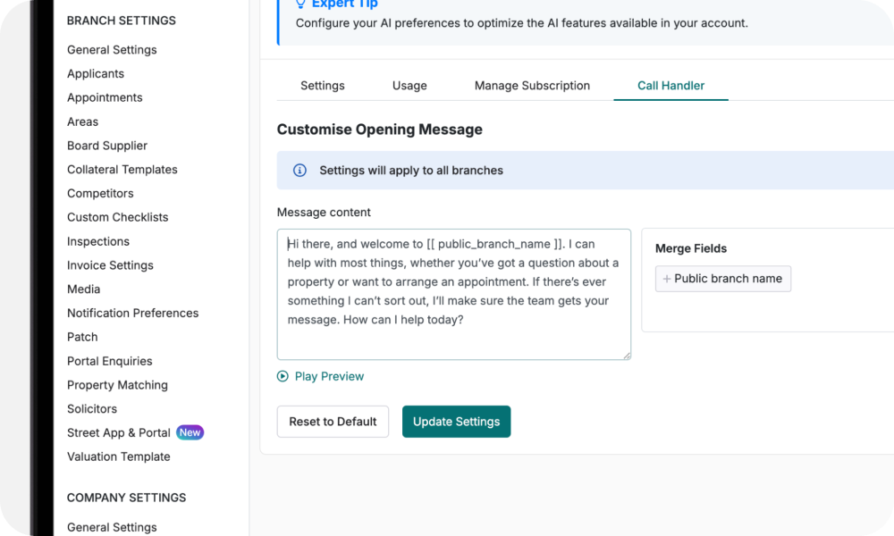 Custom Street AI Call Handler introductions.
