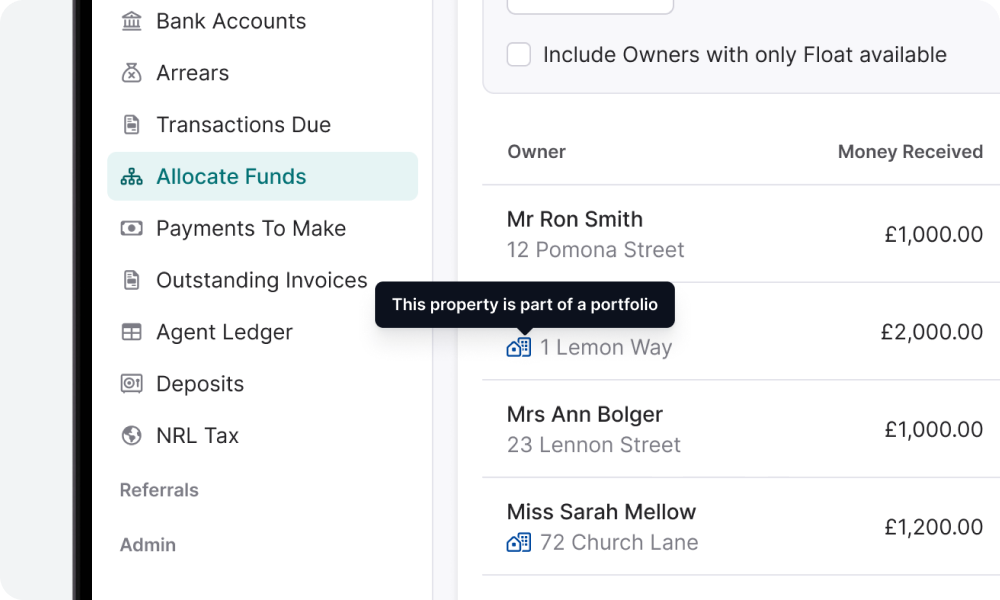 Portfolio indicator on Allocate Funds.