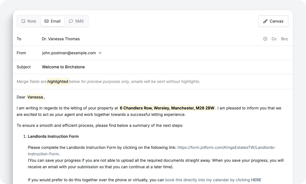 Preview emails with real data.