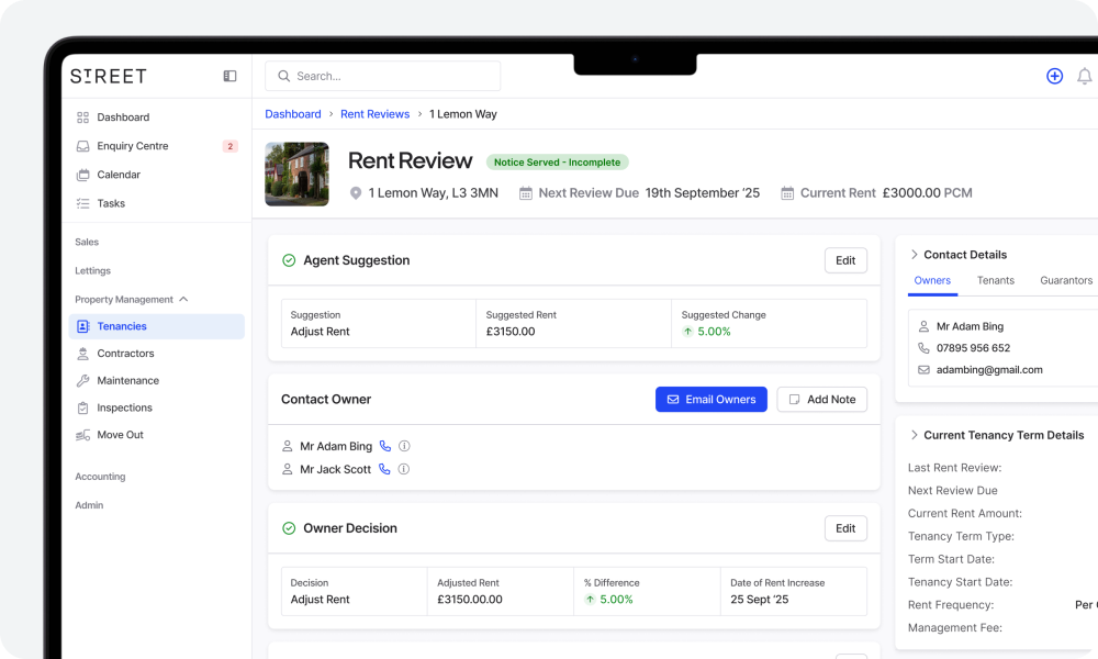 Easily track and execute rent reviews.