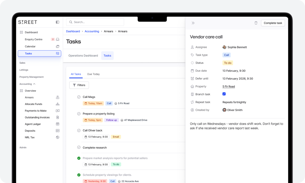 Stay on top of every action with Tasks.