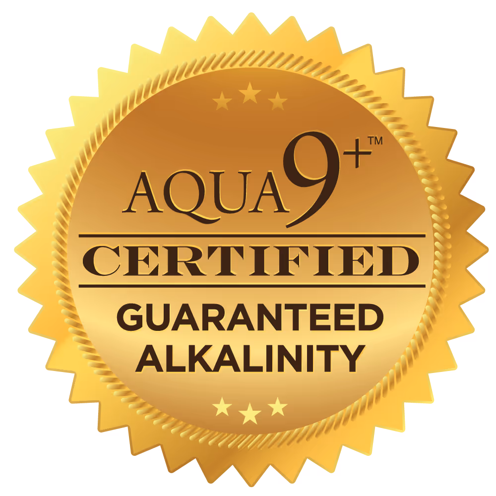 Aqua 9+ certified guaranteed alkalinity stamp of approval