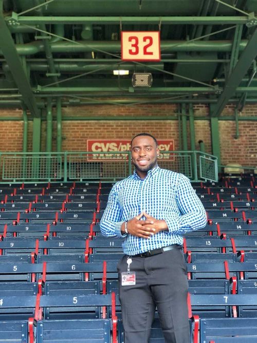 Jae posing in the stands at Fenway Park