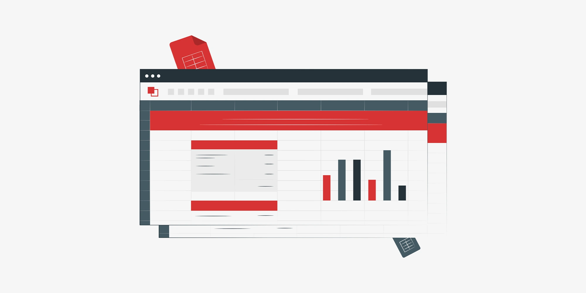 رسم توضيحي لواجهة لوحة بيانات تحتوي على رسوم بيانية وجداول حسابية، يمثل إعداد التقارير المالية الدقيقة وفهم أرقام الشركة للنمو مع باي فلو.