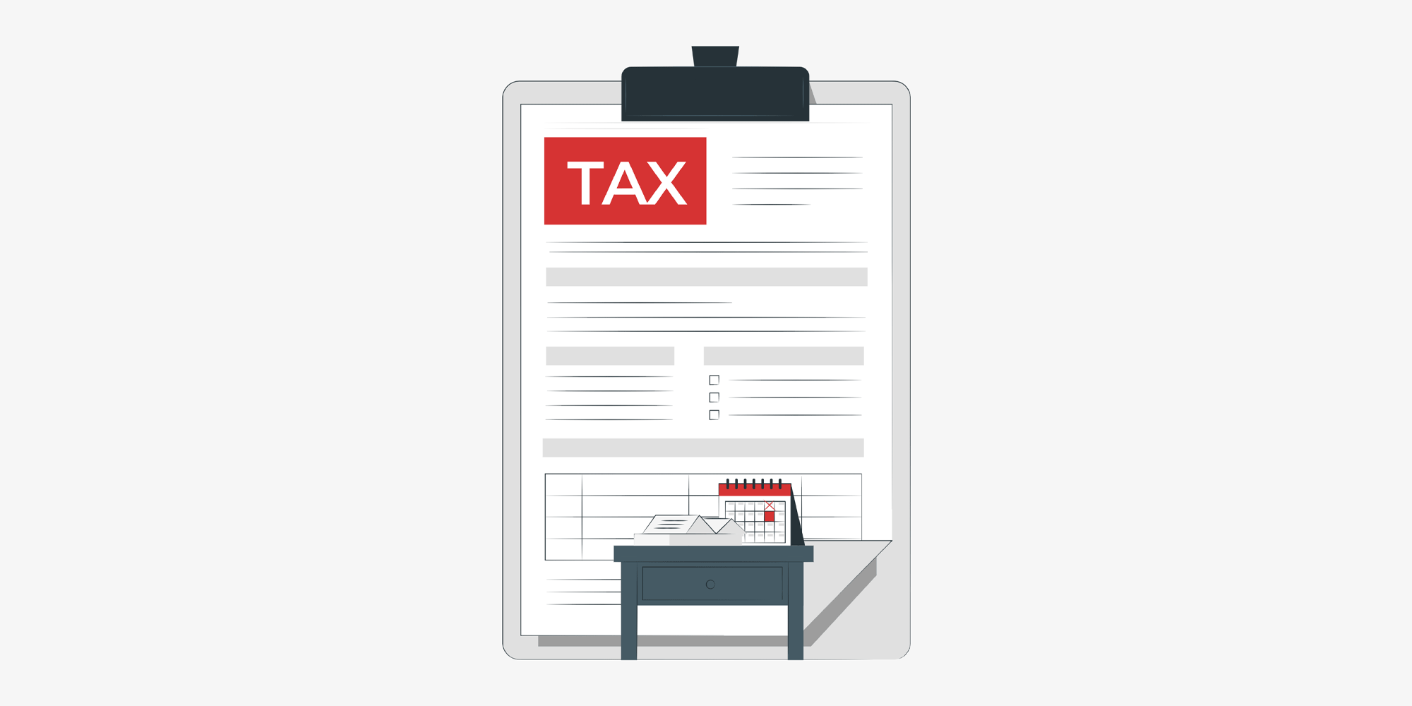 صورة توضيحية لنموذج الإقرار الضريبي (TAX declaration) مع تقويم يشير إلى المواعيد النهائية، ترمز إلى خطوات إعداد وتقديم الإقرار الضريبي في موعده لتجنب الأخطاء.