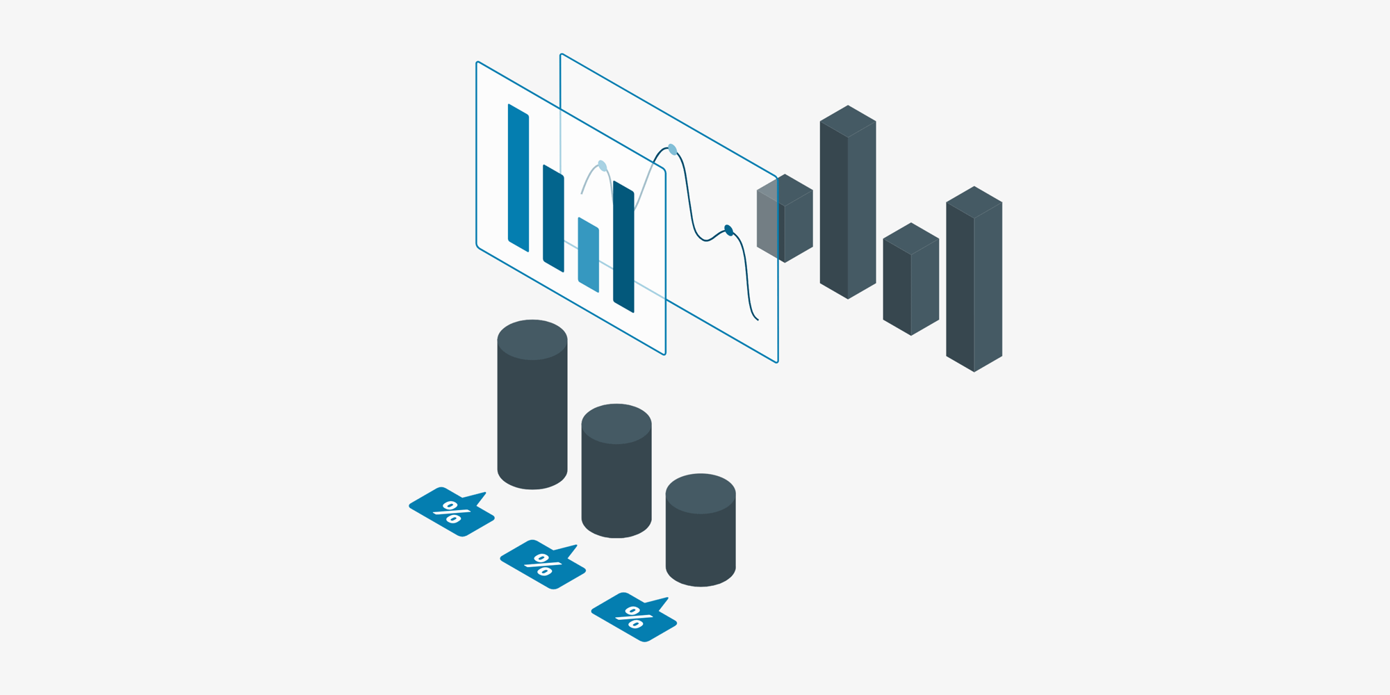 تحليل التسعير Pricing Analysis: رسم توضيحي يوضح مقارنة الأسعار السابقة والحالية باستخدام الرسوم البيانية والأعمدة ثلاثية الأبعاد لتحديد السعر الأمثل وضمان أفضل ربحية للمنتج.