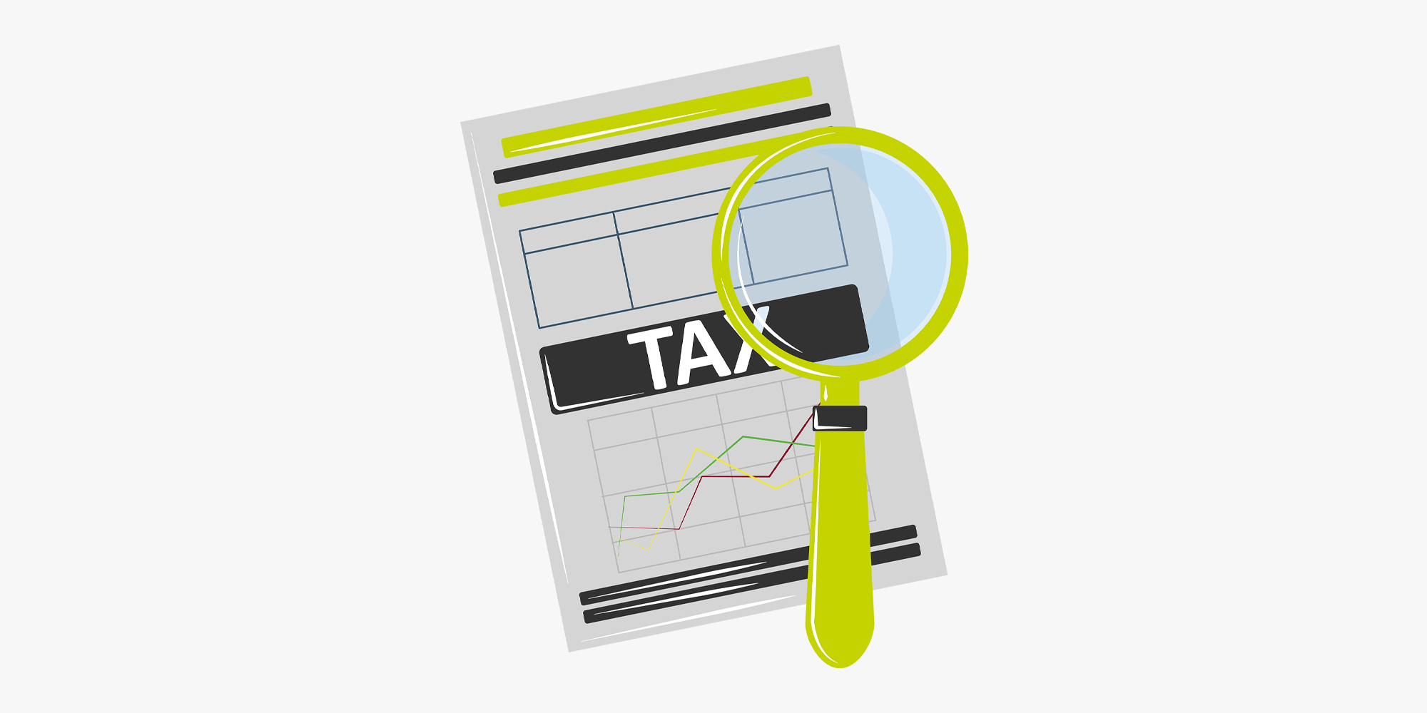 صورة مكبرة لنموذج ضريبة (TAX form) ورسم بياني مالي، ترمز لتدقيق ضريبة المدخلات والتحقق من الشروط الواجب توفرها لخصمها بشكل نظامي من ضريبة القيمة المضافة.