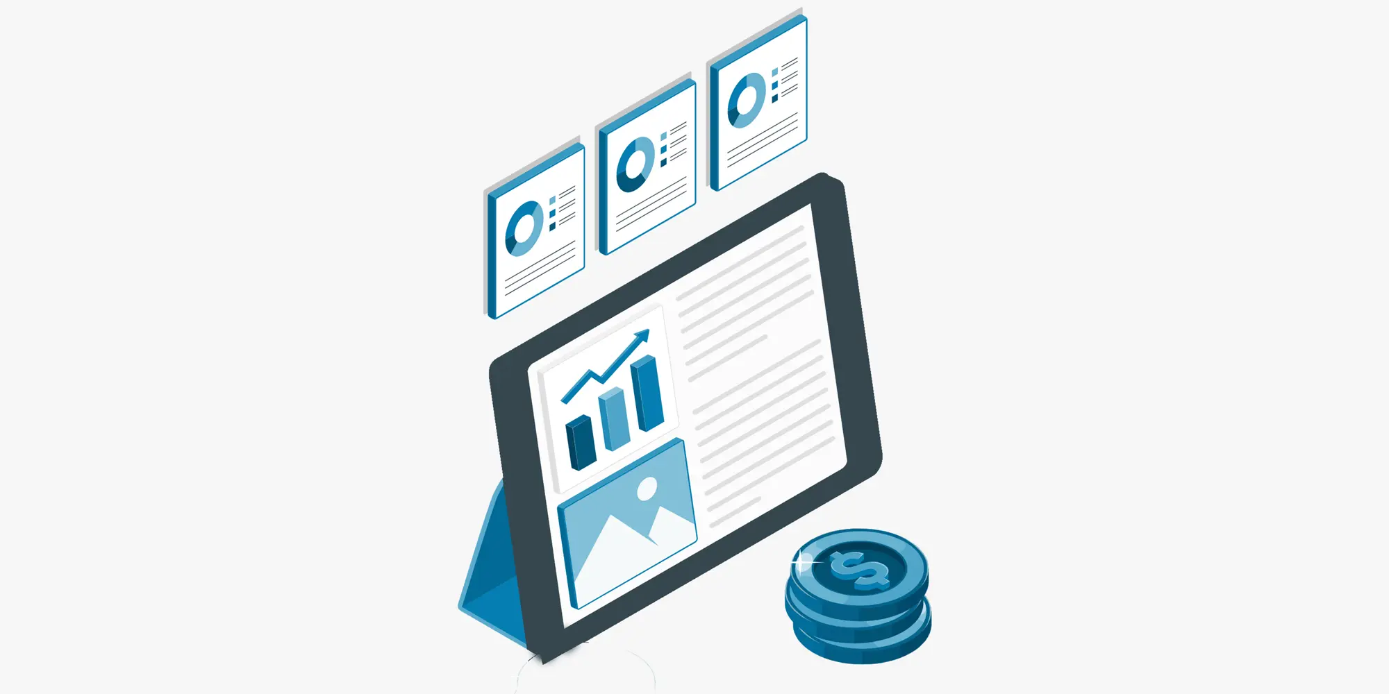 استراتيجية تسعير التكلفة الإضافية Cost-Plus: رسم توضيحي لجهاز لوحي يعرض رسوماً بيانية لضبط التكاليف وحساب هامش الربح وتحديد السعر المناسب للمنتجات لضمان تغطية المصاريف.