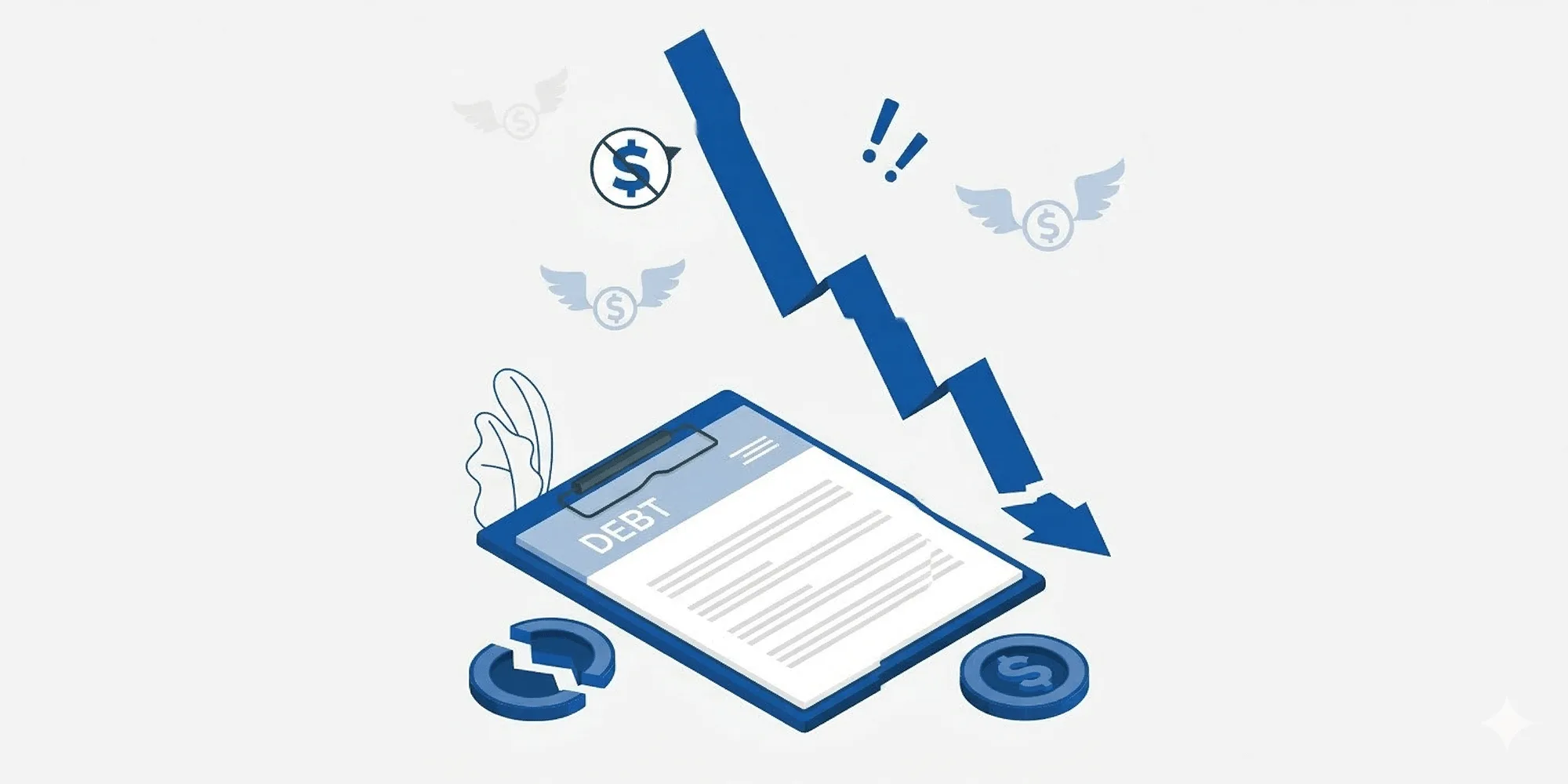 إدارة السيولة النقدية وتفادي الأزمات المالية: رسم توضيحي يظهر سهم هبوط مالي ومستند ديون، مما يبرز أهمية مراقبة التدفقات النقدية لتجنب العجز المالي وضمان استقرار المشروع.