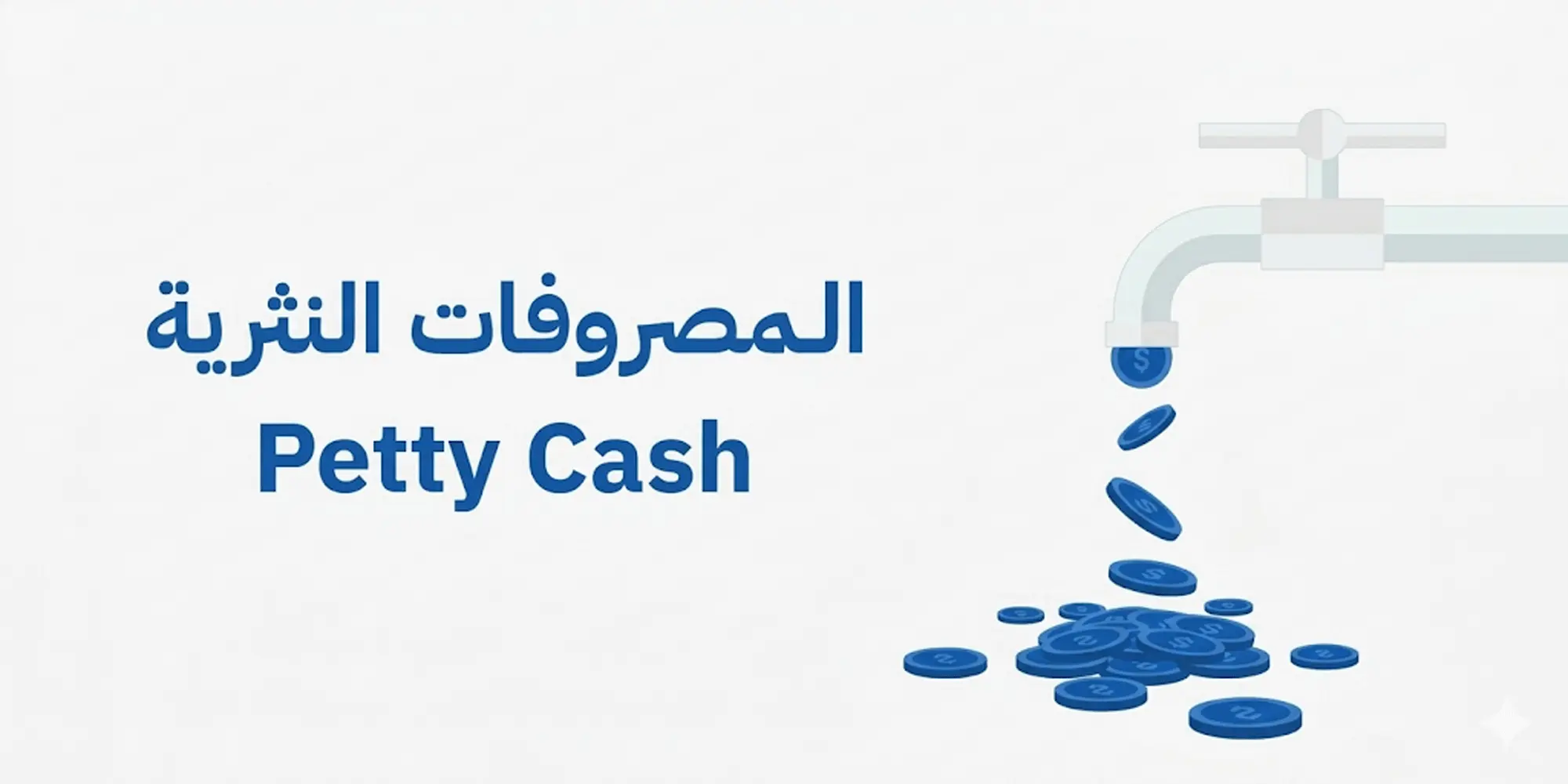 المصروفات النثرية Petty Cash: رسم توضيحي لصنبور يتدفق منه عملات معدنية يرمز لأهمية إدارة النفقات الصغيرة وضبط صندوق النثرية لتجنب العشوائية في مصاريف العمل اليومية.