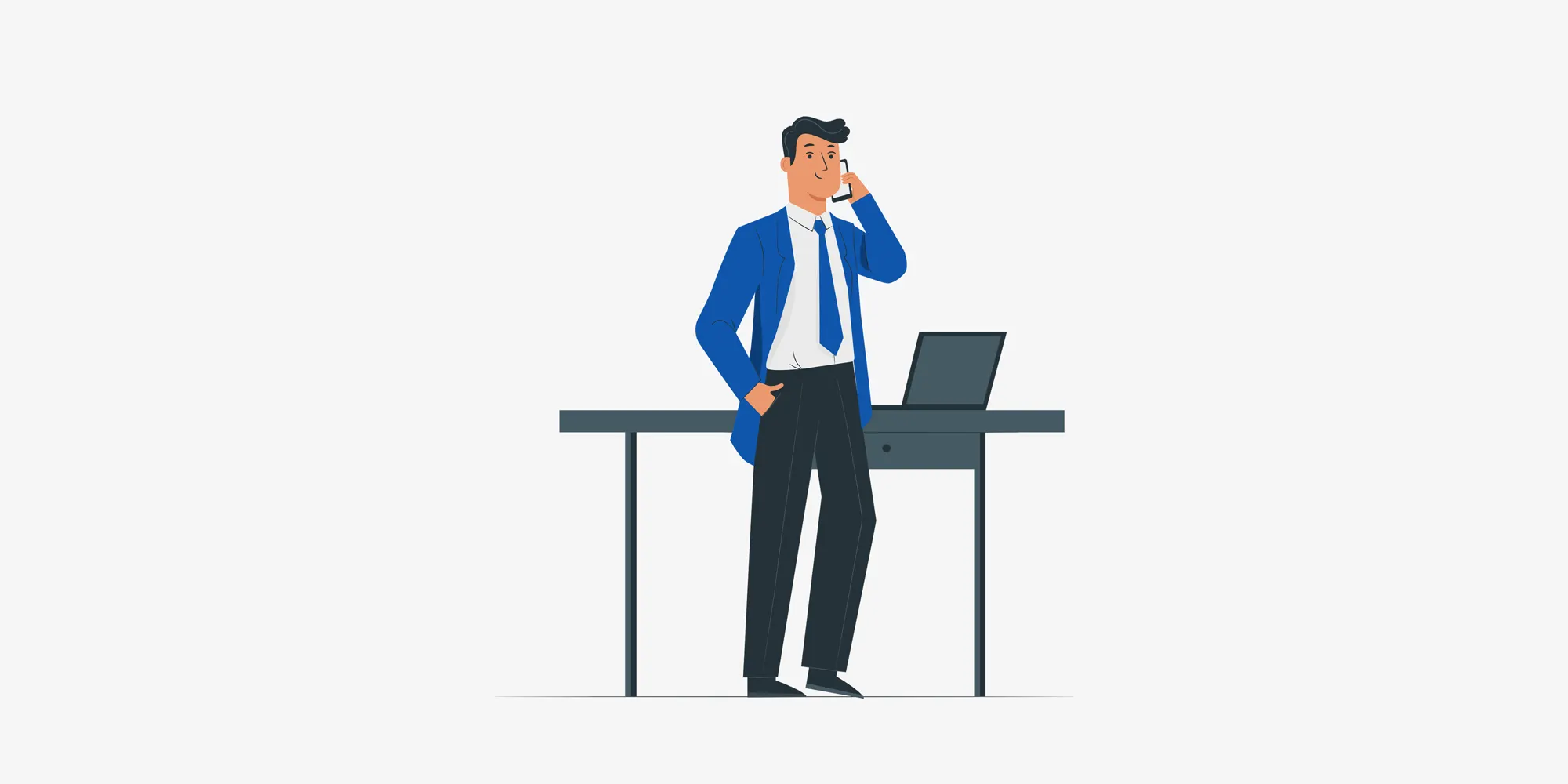 رسم توضيحي لمدير مالي يتحدث في الهاتف بجوار مكتبه، يمثل دور المدير المالي الجزئي في تقديم خبرة الكبار للشركات الناشئة لضبط السيولة وتحقيق النمو بتكلفة اقتصادية.